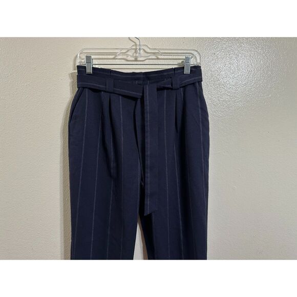Halogen Women's Paperbag Tie Waist Navy Blue/White Stripe Dress Pants, Size 2 - Picture 2 of 4